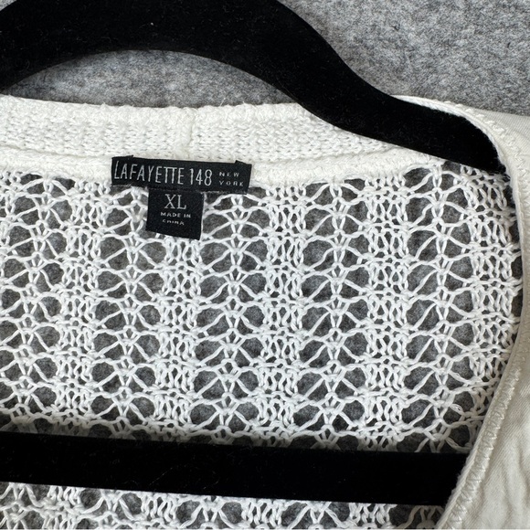 Lafayette 148 White Open Knit Cardigan Size XL Lightweight Button Front Sweater - Picture 8 of 15